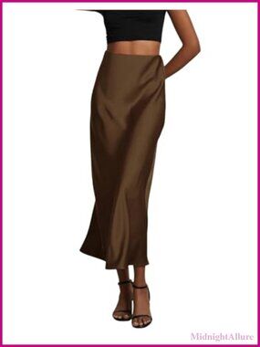 Women's Satin Maxi High Waisted A Line Fishtail Skirt